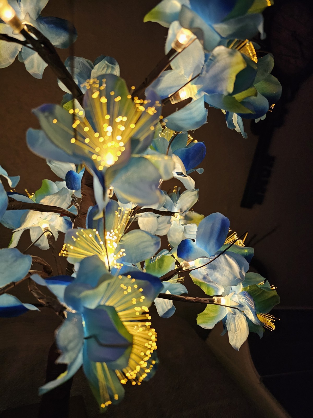 LED Tabletop Bonsai Tree Light Features Artificial Blue Blossoms Battery Operate gallery