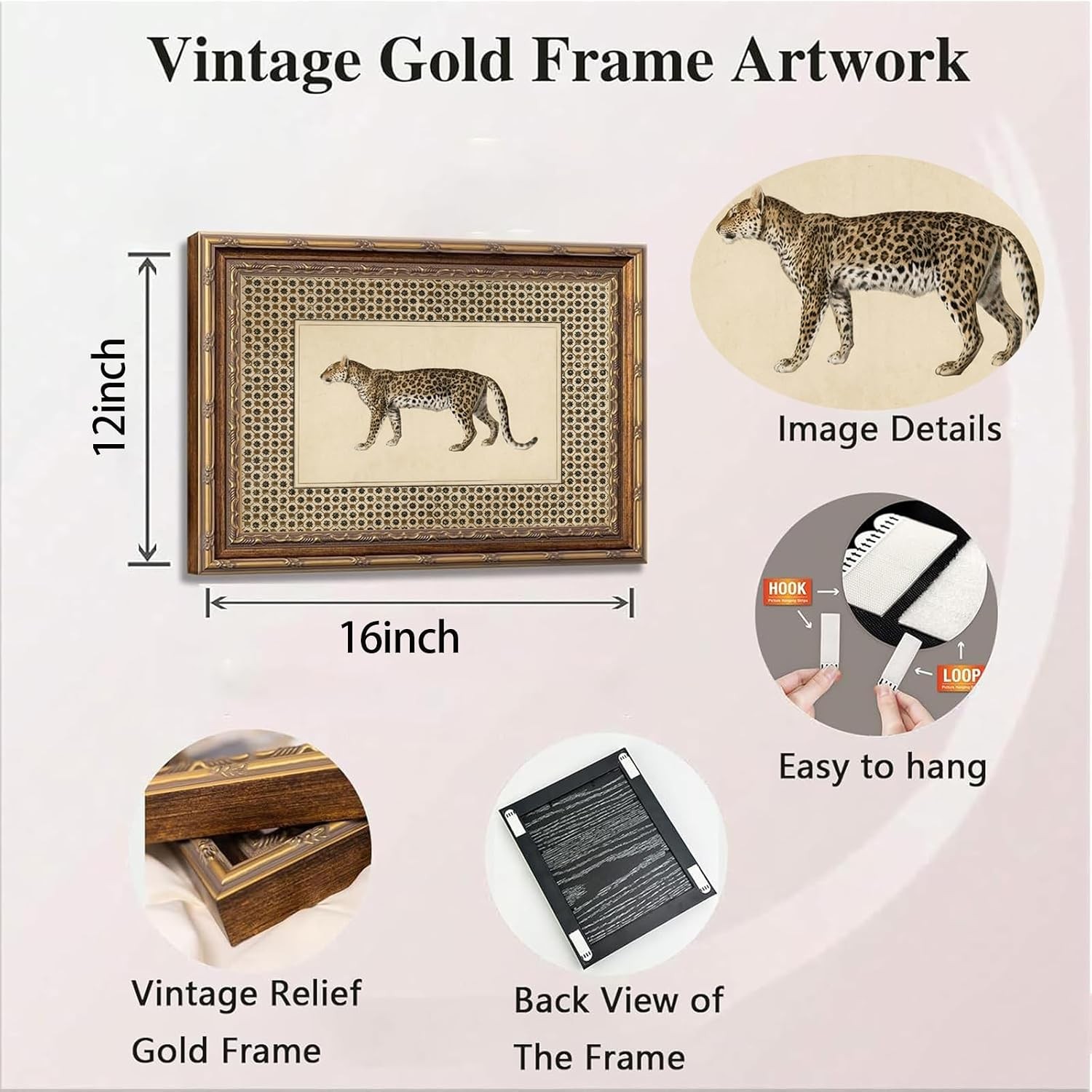 Vintage Gold Framed Leopard Cheetah Safari Canvas Wall Art Paintings for gallery