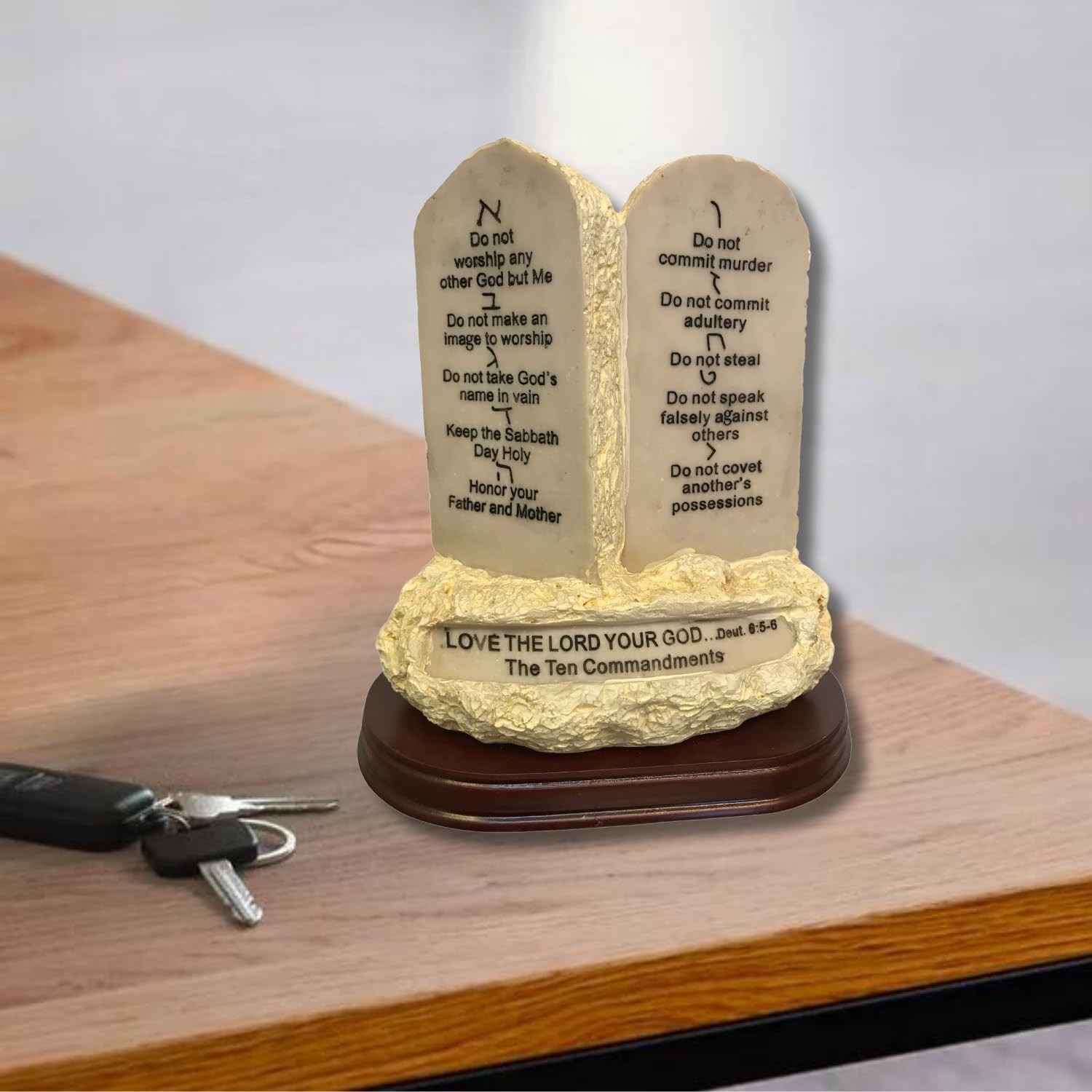 Ten Commandments Tabletop Decor Stone Replica Statue with Scripture On Wood B... gallery