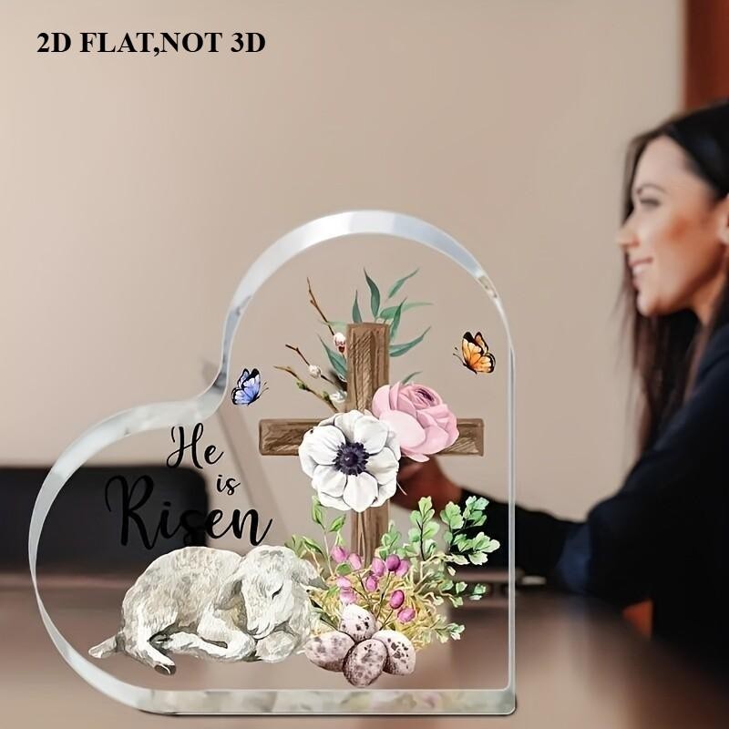 2D Easter Religious Gifts Acrylic Heart Plaque Gift Lamb and Cross Designs gallery