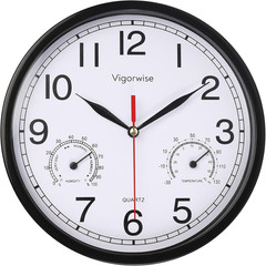 8″ Silent Wall Clock Analog Temperature Humidity Display Battery Powered