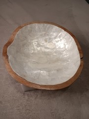 Wooden Rustic Decorative Irregular Shape Bowl with Mother of Pearl Inlay