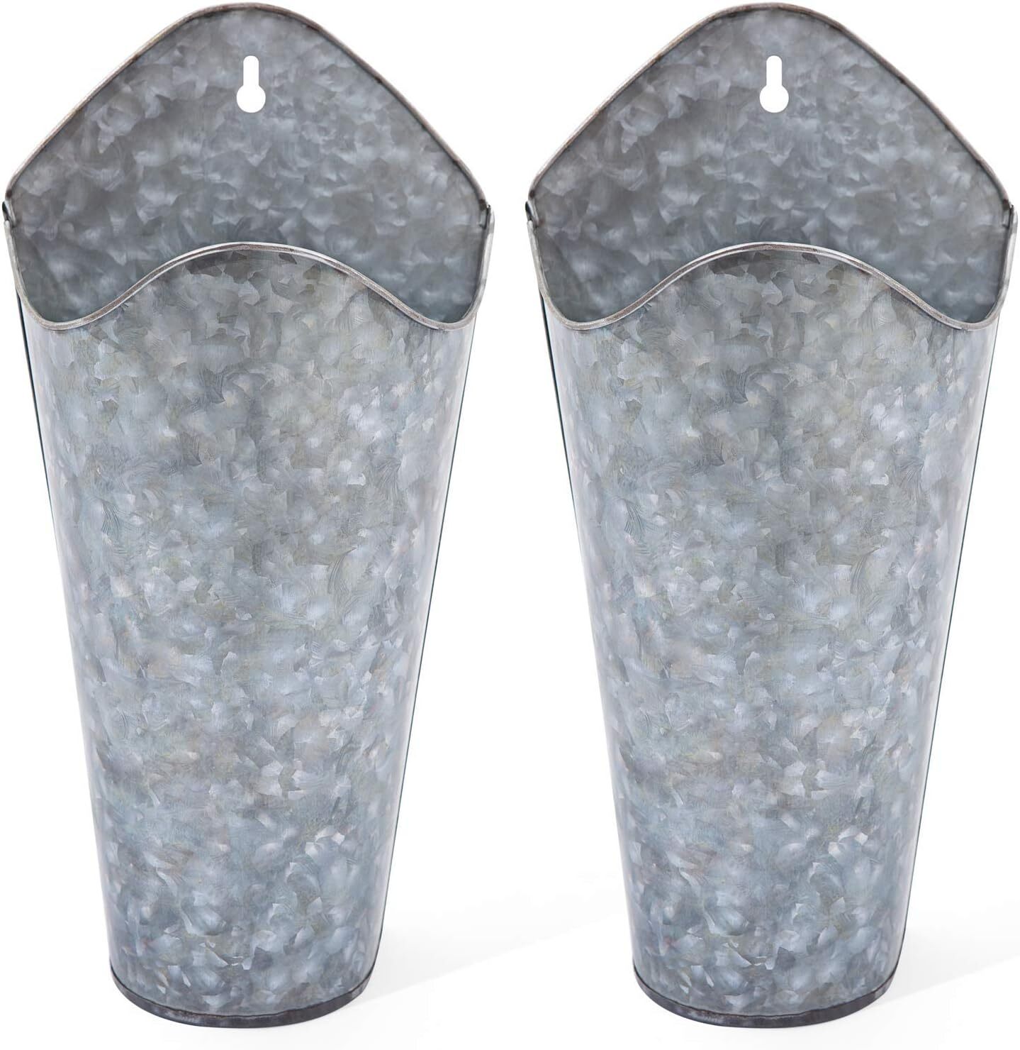 Rustic Decor Galvanized Metal Hanging Wall Vase Planters (2 CT) gallery