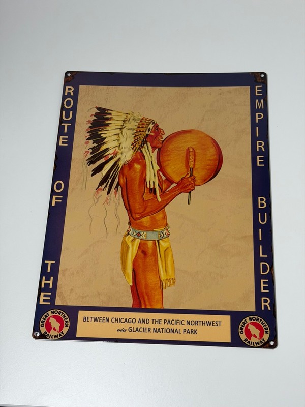 Route Of The Empire Builder native American Indian metal tin sign garage art gallery