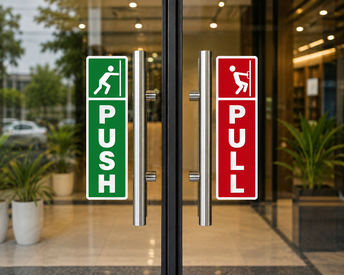 Push Pull Door Stickers 5x2 Inch Set – Clear Office Shop Glass Door Signs Decals gallery