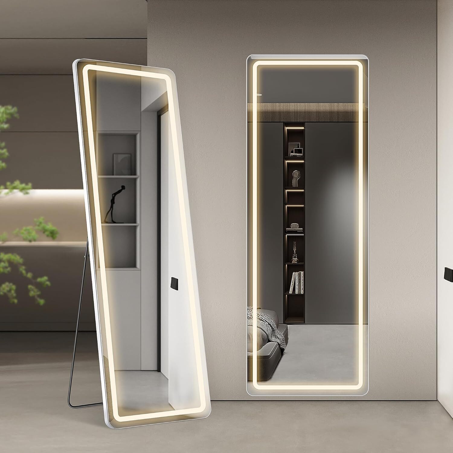 Arched Full Length Mirror with LED Lights Floor Mirror with Stand+Dimming 3Color gallery