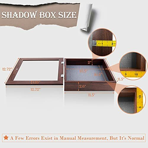 Shadow Box Frame Display Case, 2" Depth with 6 Pins for 11x11 Gift Memento Brown gallery