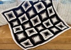 Afghan Sofa Throw 46″x 46″ Black White & Gray Crochet HANDMADE NEW & NEVER USED