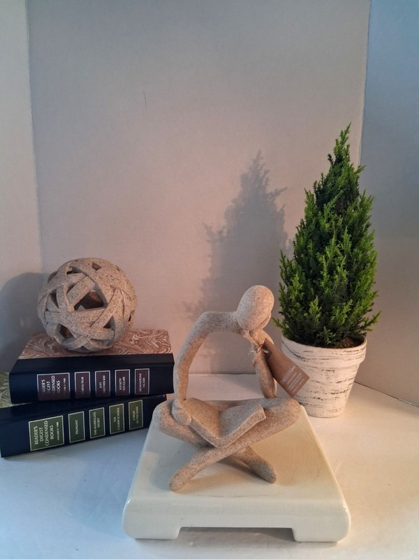 "Thinker" & " Reader" Abstract Sculpture Art Figures; Sandstone Resin; NWT; 2 Pc gallery