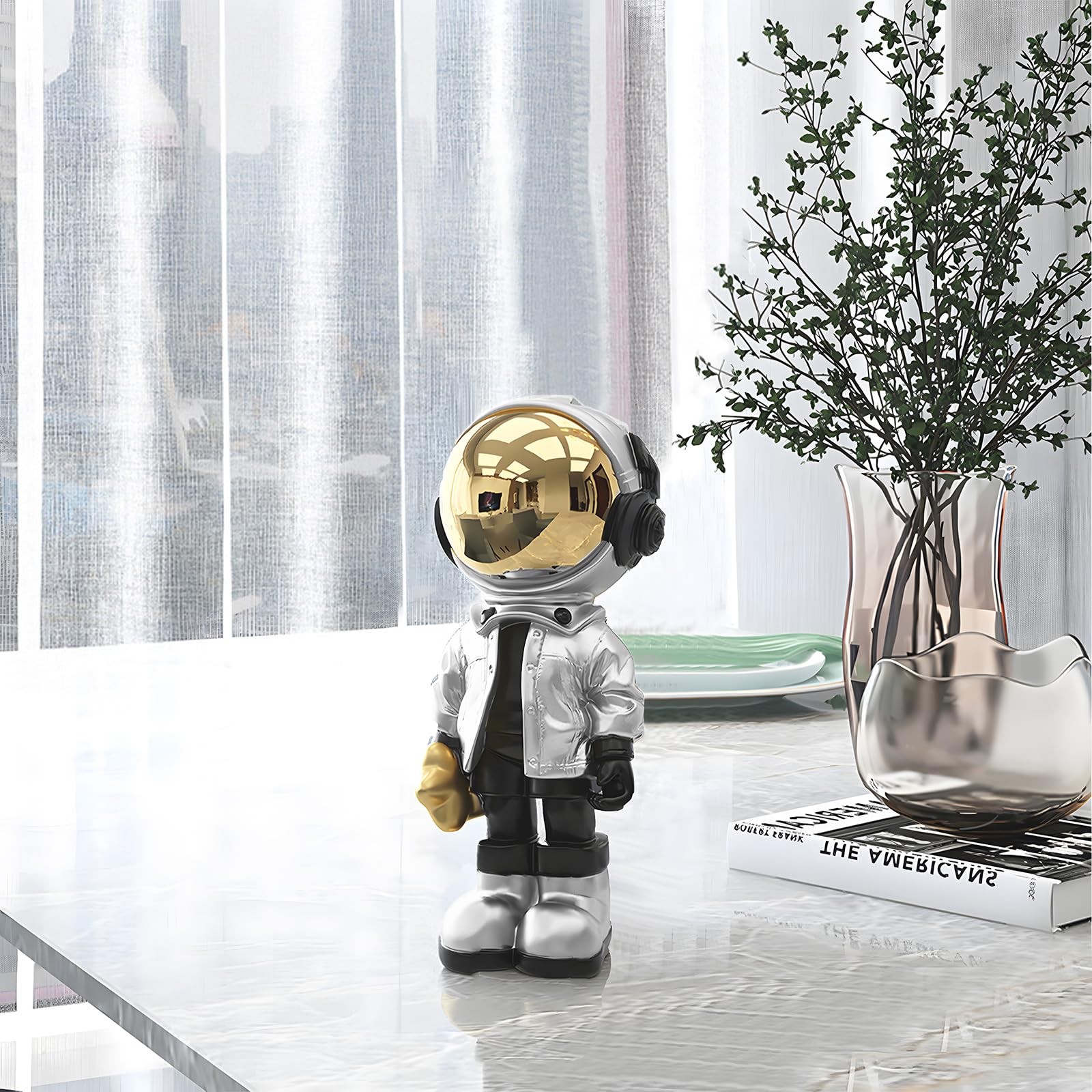 Small Astronaut Statues Mini Spaceman Sculpture Polyresin Arts Gifts Silver F... gallery