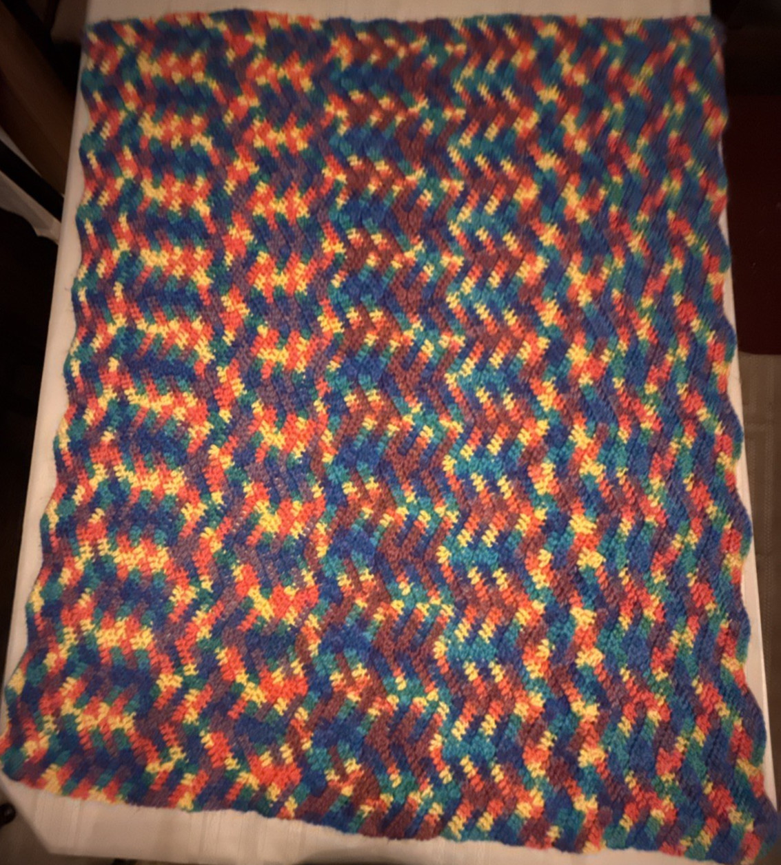 Crochet Afghan Bright Ripple pattern Lap/Baby/Chair Blanket 37x46 wavy edge gallery