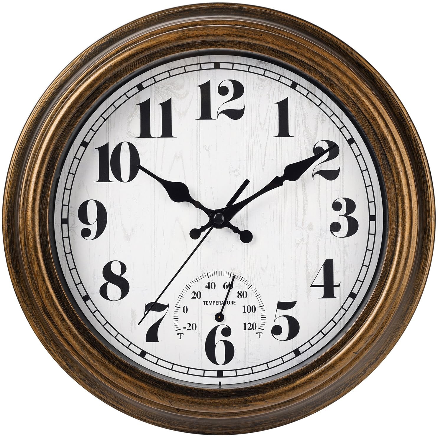 12 Inch Indoor/Outdoor Round Waterproof Wall Clock with Thermometer, Silent N... gallery