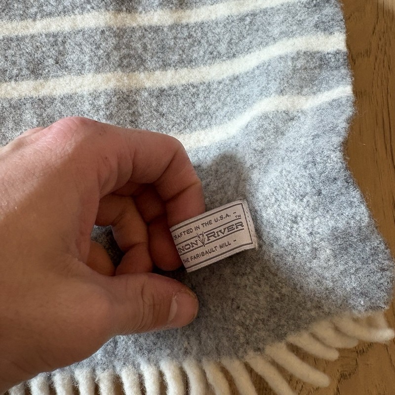 Cannon River Gray Fringed Wool Rectangle Throw Blanket Size 36” X 43” Striped gallery