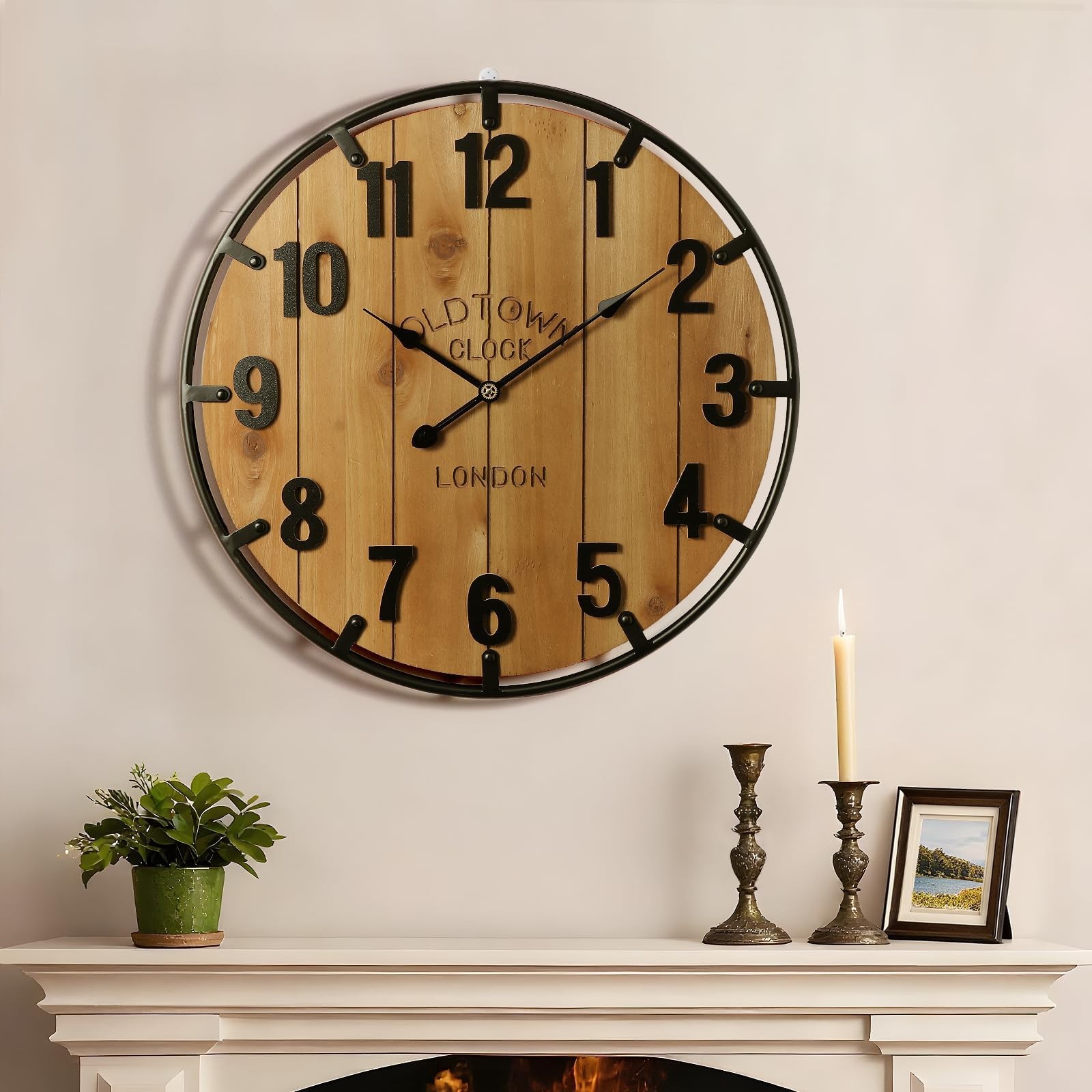 Vantic Farmhouse 24 Inch Extra Large Decorative Wall Clock with Metal Circle,... gallery