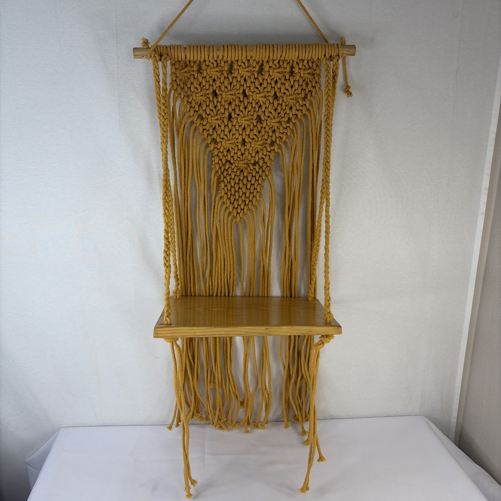 Yellow Macrame Wall Hanging Shelf Plant Holder Home Decor Woven Boho Chic 37” gallery