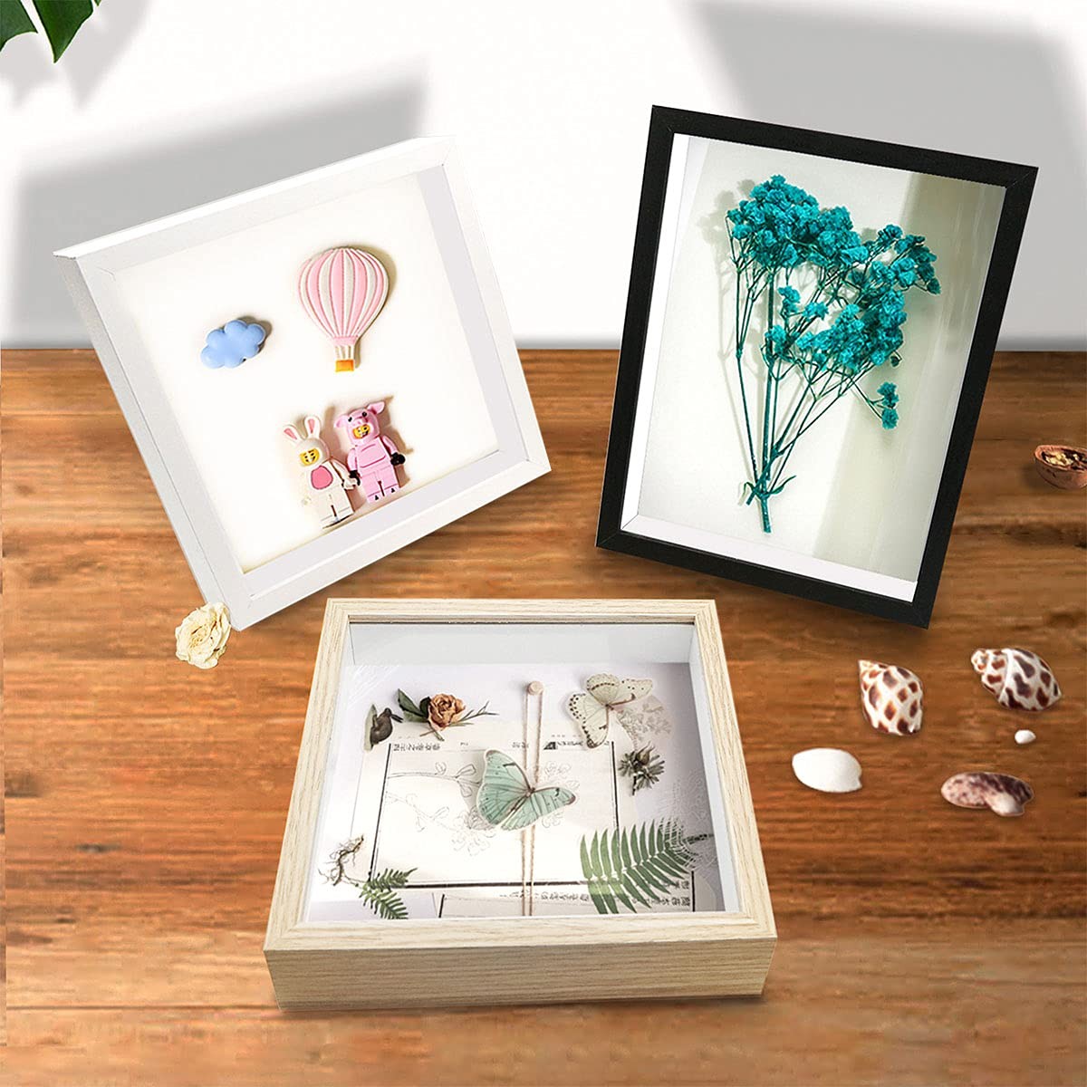 5x5 Small Shadow Box Frame Wood Display Case for Memorabilia gallery