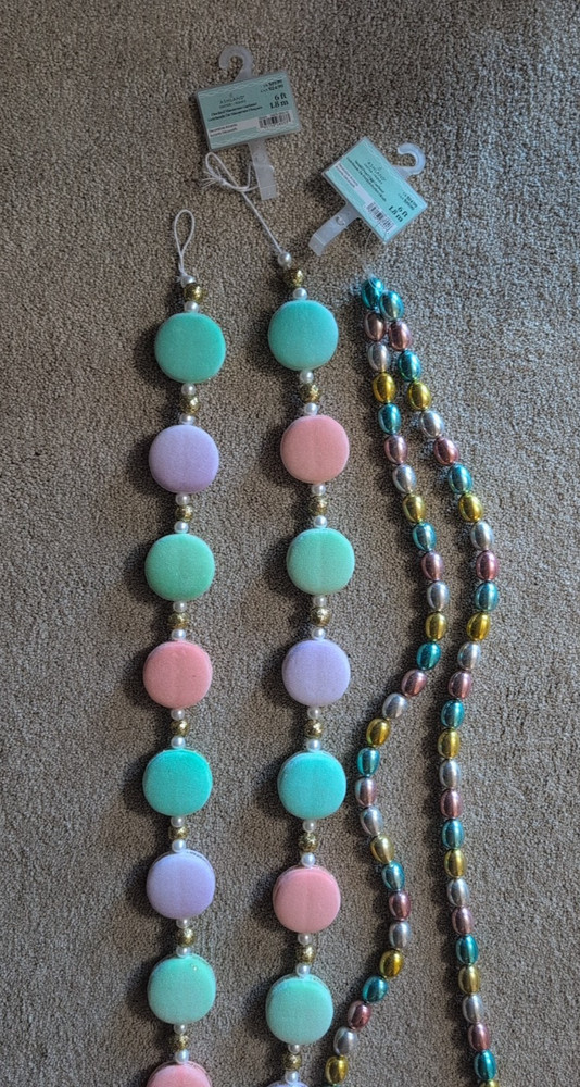 Ashland Easter Decor, 1 Flocked Macarons & 1 Small Pearl Egg Garland - Both 6ft