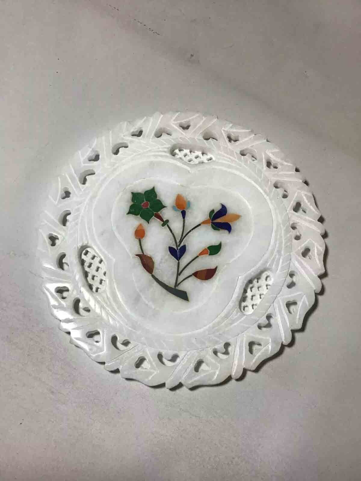 7" Exclusive Marble Inlay Plate-Handcrafted Precious Stone Masterpiece of Art gallery