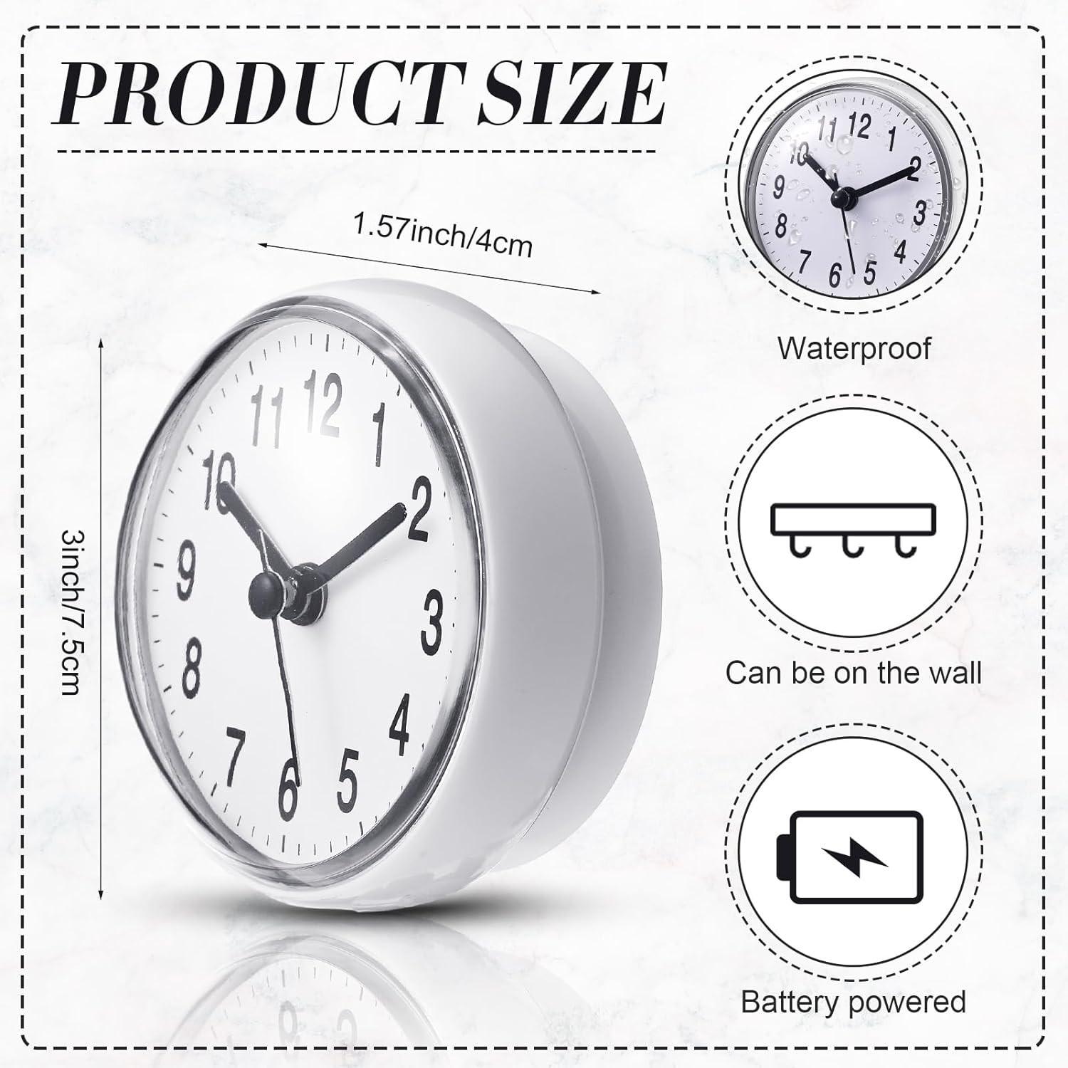Waterproof Bathroom Clock Small Digital White Shower Wall Clock with Easy Readin gallery