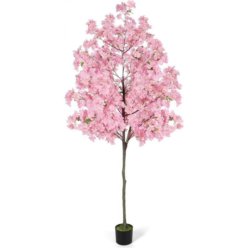 4/6FT Tall Cherry Blossom Artificial Tree, Fake Tree w/Plastic Nursery Pot, Pink gallery