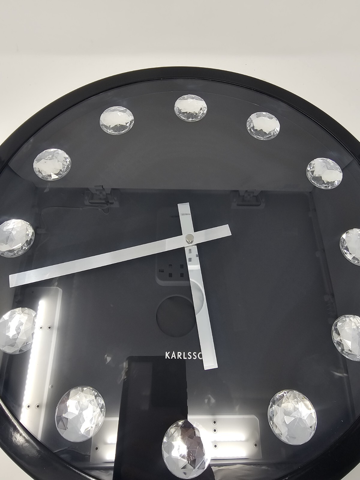 Karlsson Diamond Rhinestone 15" Modern Elegant Wall Clock Black Circle Working gallery