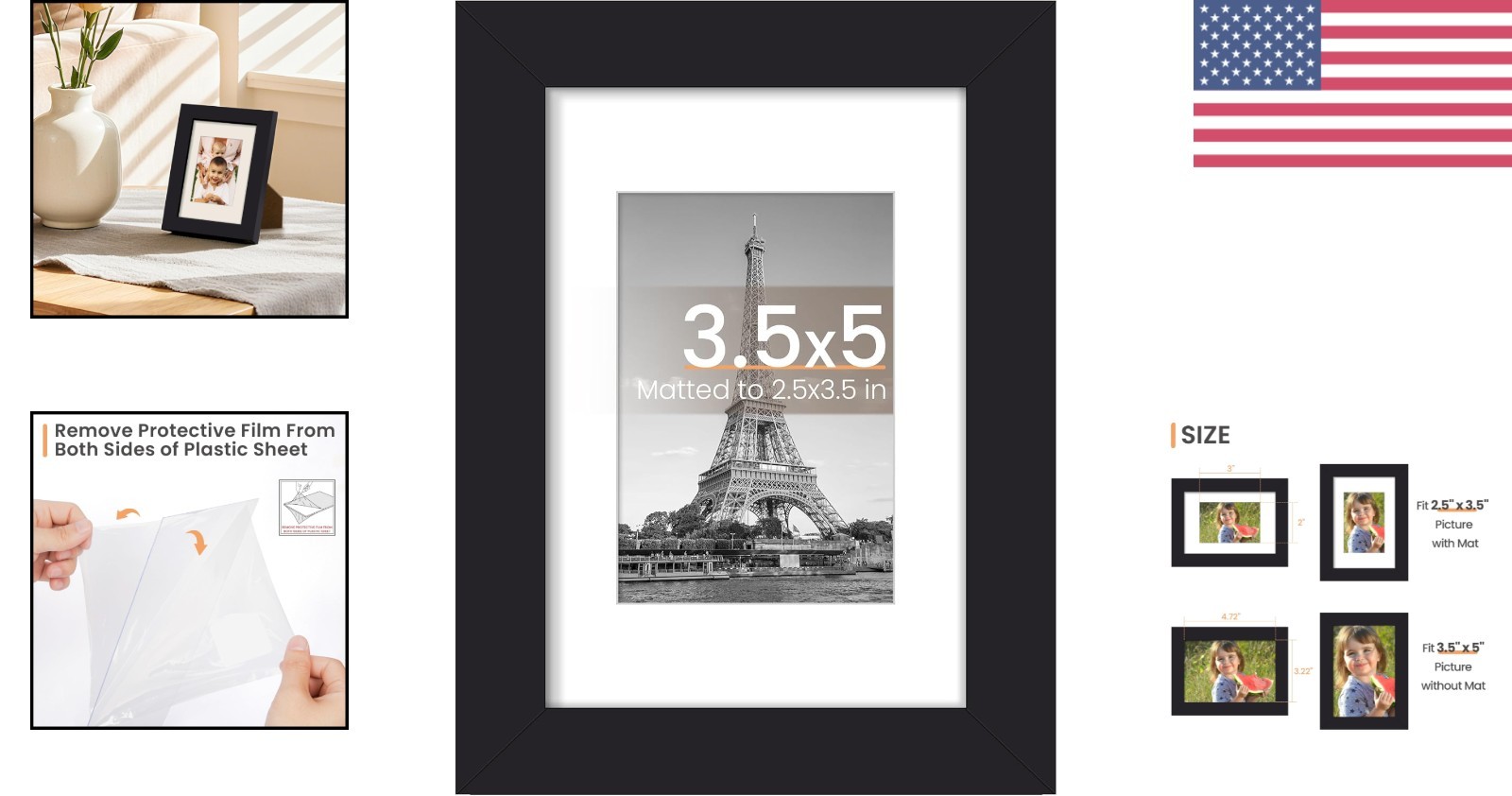 3.5x5 Rectangular Picture Frame Black Plastic for Grandparents Day Gift gallery