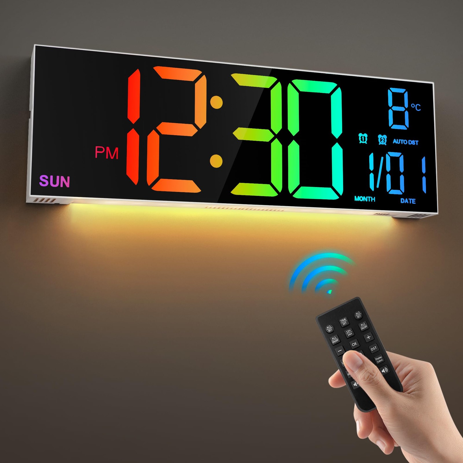 16.2'' Large Digital Wall Clock with Remote Control, Big LED/Dual Alarm/8 RGB... gallery