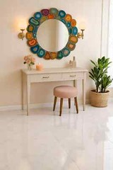 Multi-Stone Agate Wall Hanging Mirror – Handmade Home & Hotel Decor Accent Piece