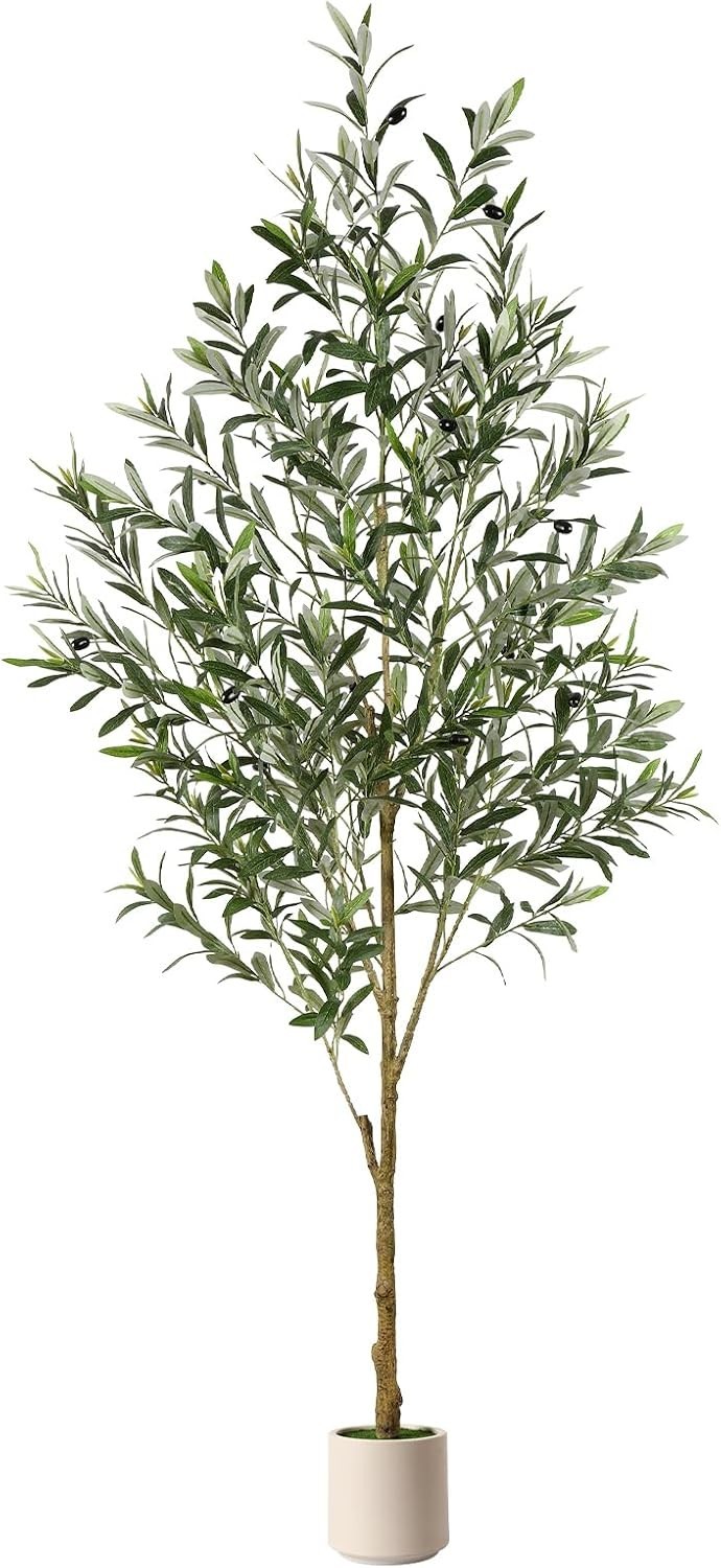 Artificial Olive Tree Potted Fake Plant with Fruits White Planter Home Office gallery