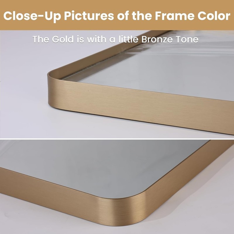 Chic 22”x30” Rounded Rectangle Gold Frame Mirror - Perfect for Any Room Decor gallery