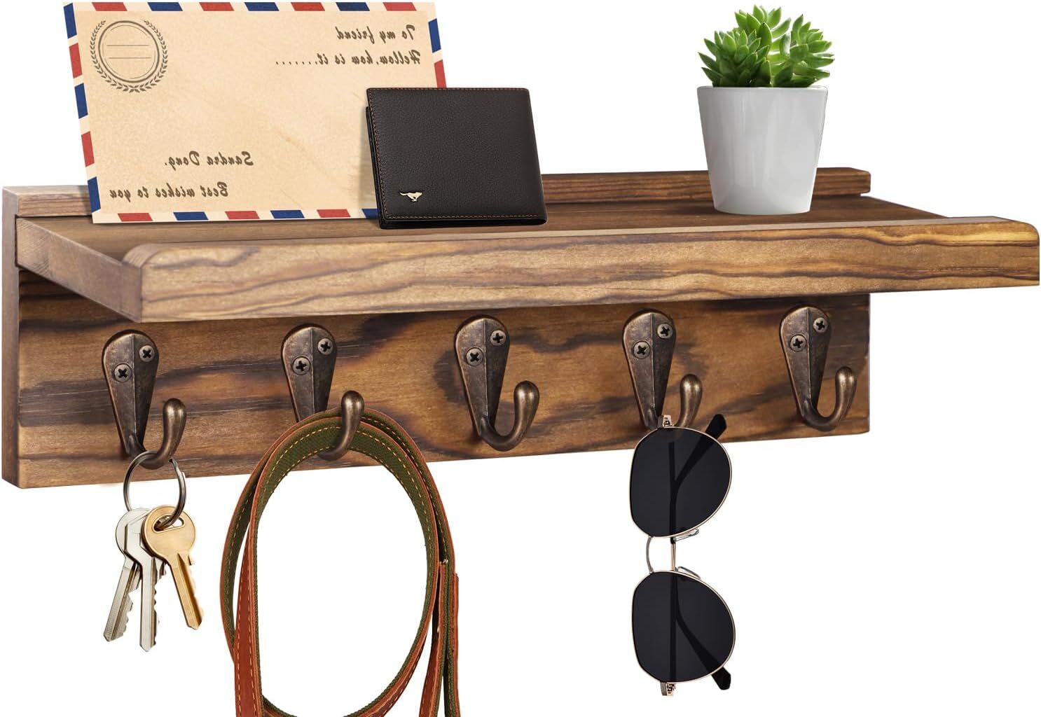 Key and Mail Holder Wall Mounted, Rustic Entryway Rack Organizer, Key, Bag, Mail gallery