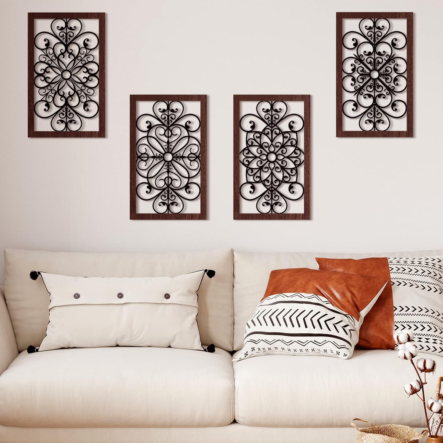 4 Pieces Thicken Rustic Wall Decor Modern Farmhouse Wooden Hollow Carved Design gallery