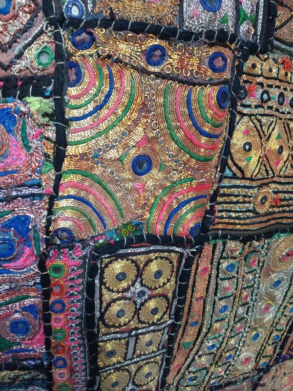 VTG Indian Hand Stitched Designs Patchwork Wall Hanging 64" x 44" gallery