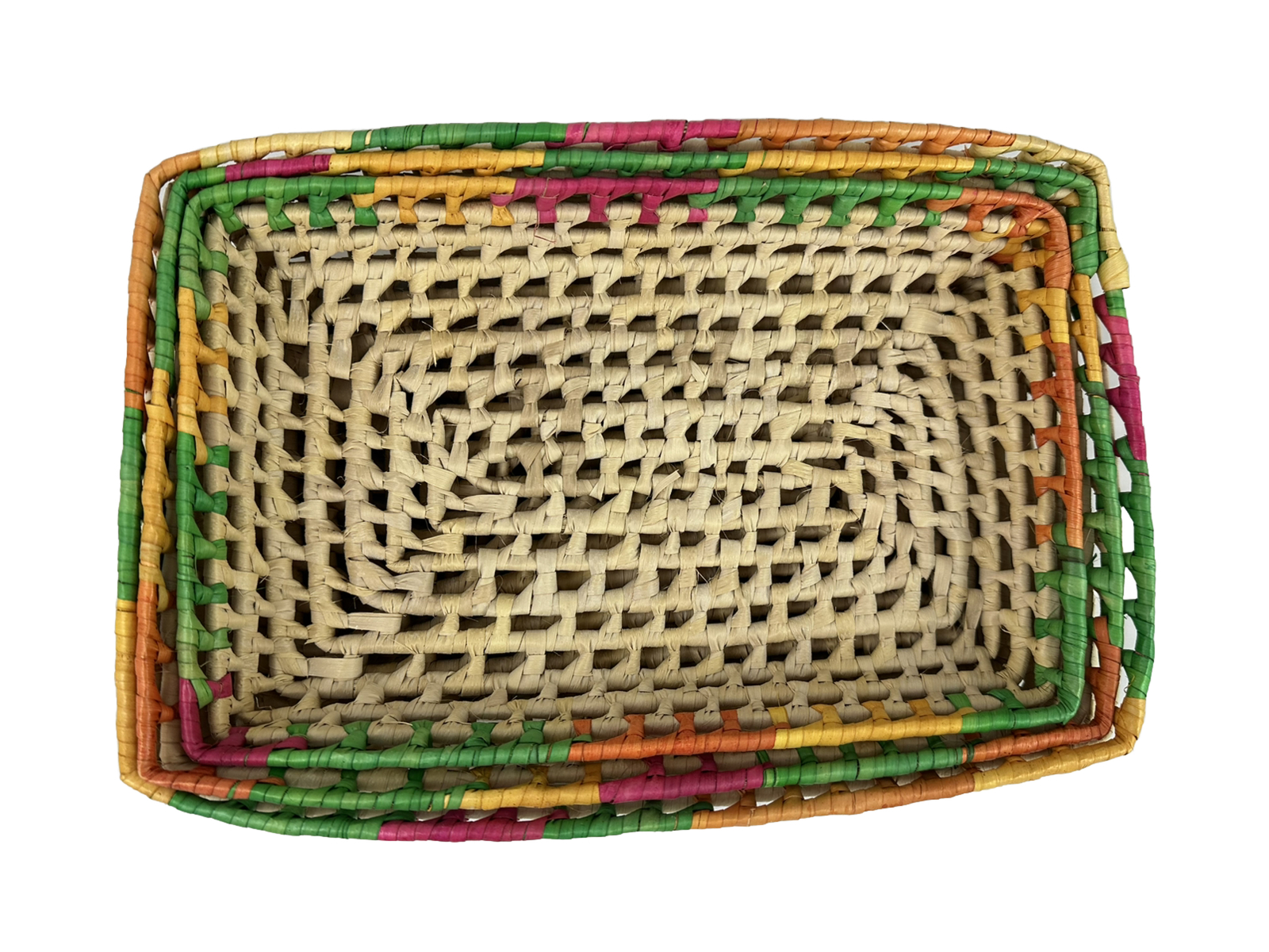 Nesting Woven Raffia? Baskets Rectangular Casserole Colorful Fiesta Set of 3 gallery