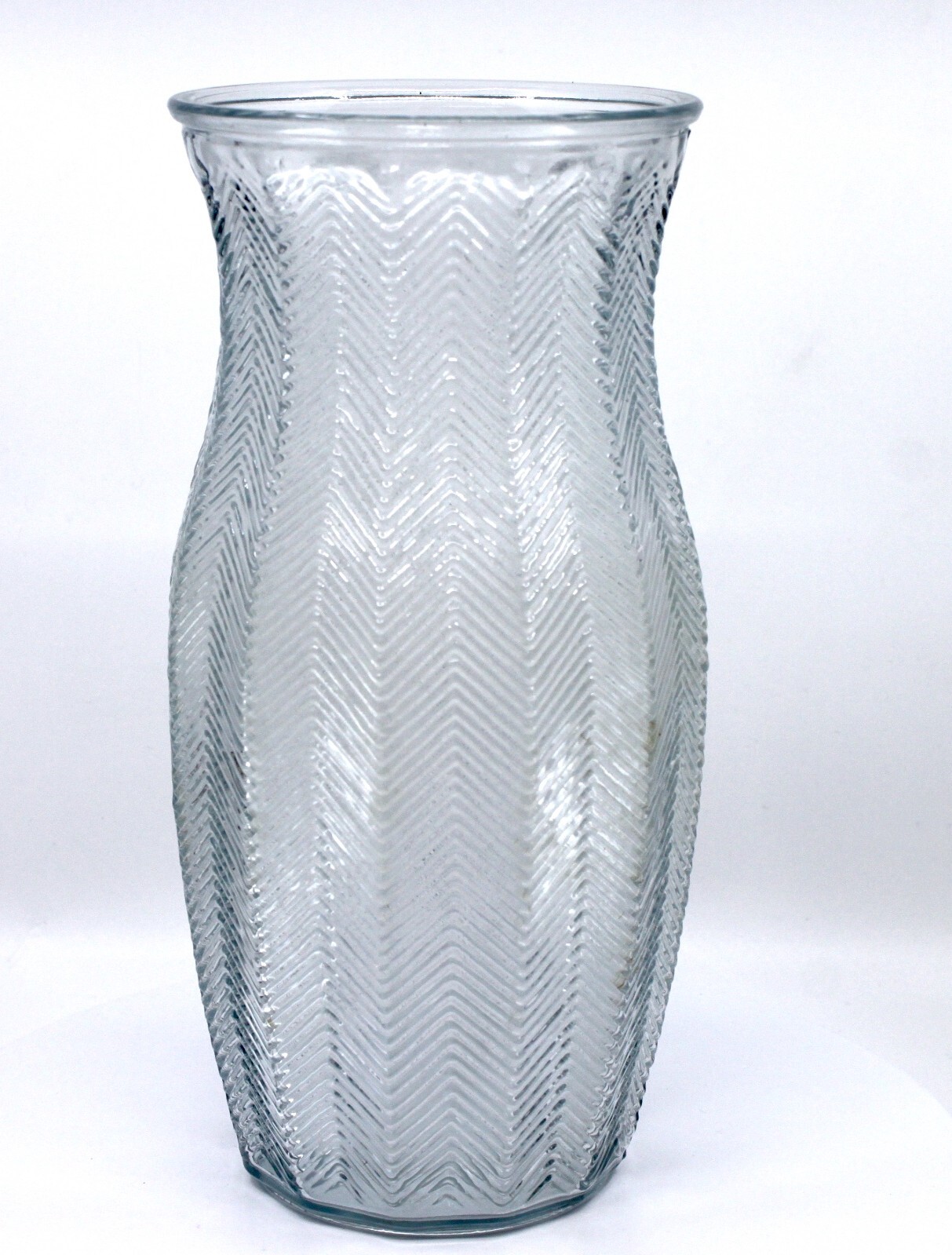 Clear Chevron Herringbone Pattern Glass Vase 9.5" Tall Textured Decorative #3 gallery