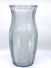 Clear Chevron Herringbone Pattern Glass Vase 9.5″ Tall Textured Decorative #3