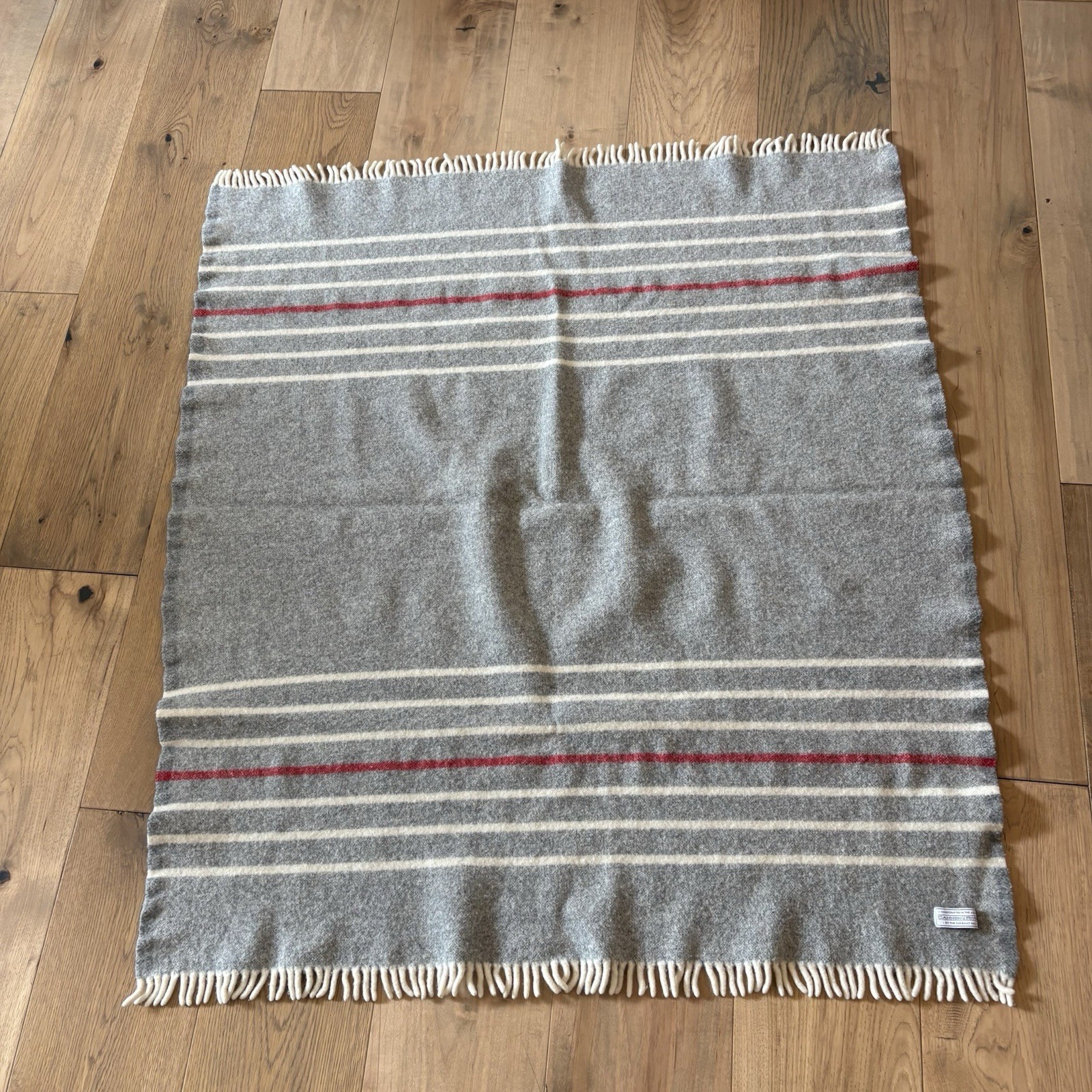 Cannon River Gray Fringed Wool Rectangle Throw Blanket Size 36” X 43” Striped gallery