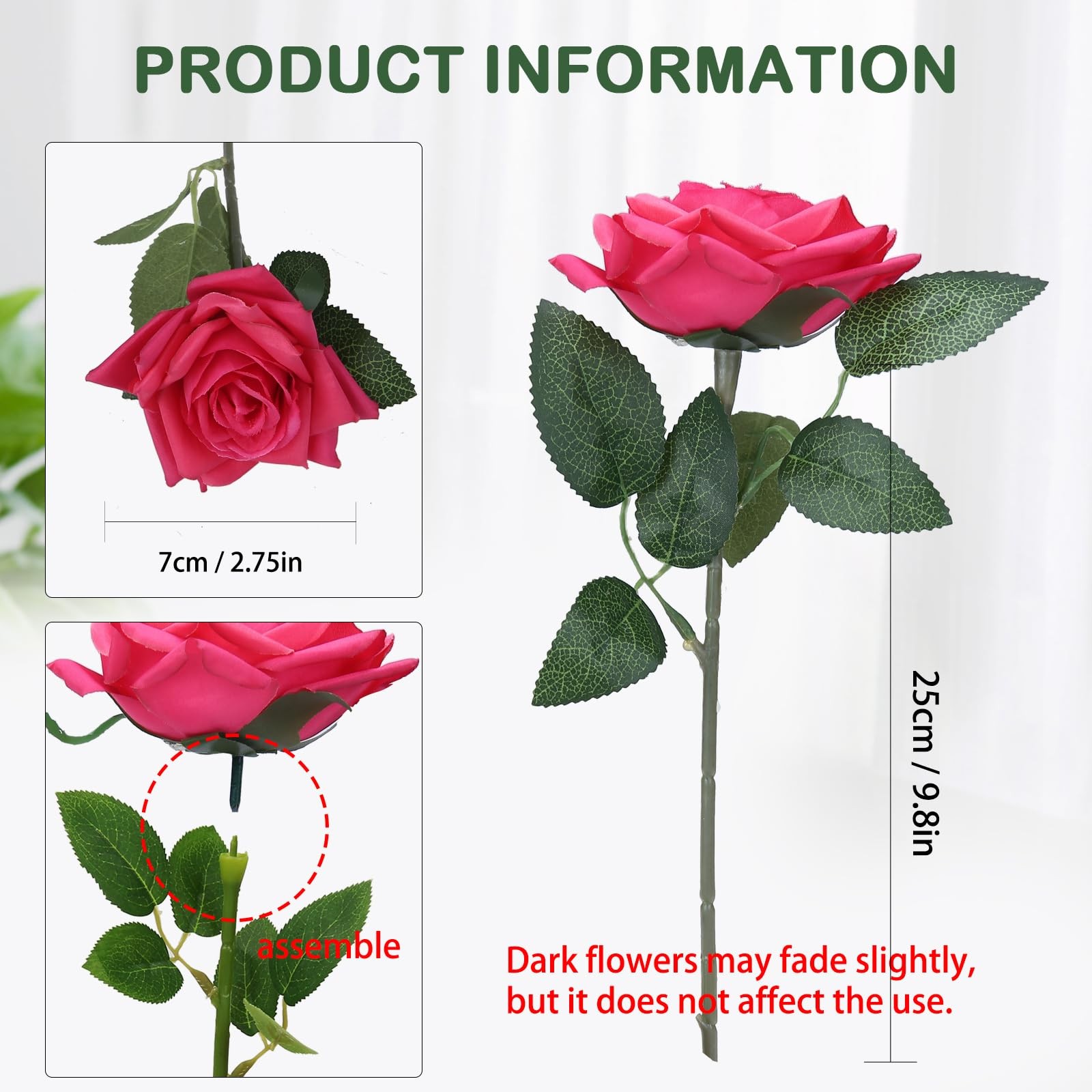 GREENTIME 12 Pack Fuchsia Fake Roses Artificial Flowers with Stems Silk Flower B gallery