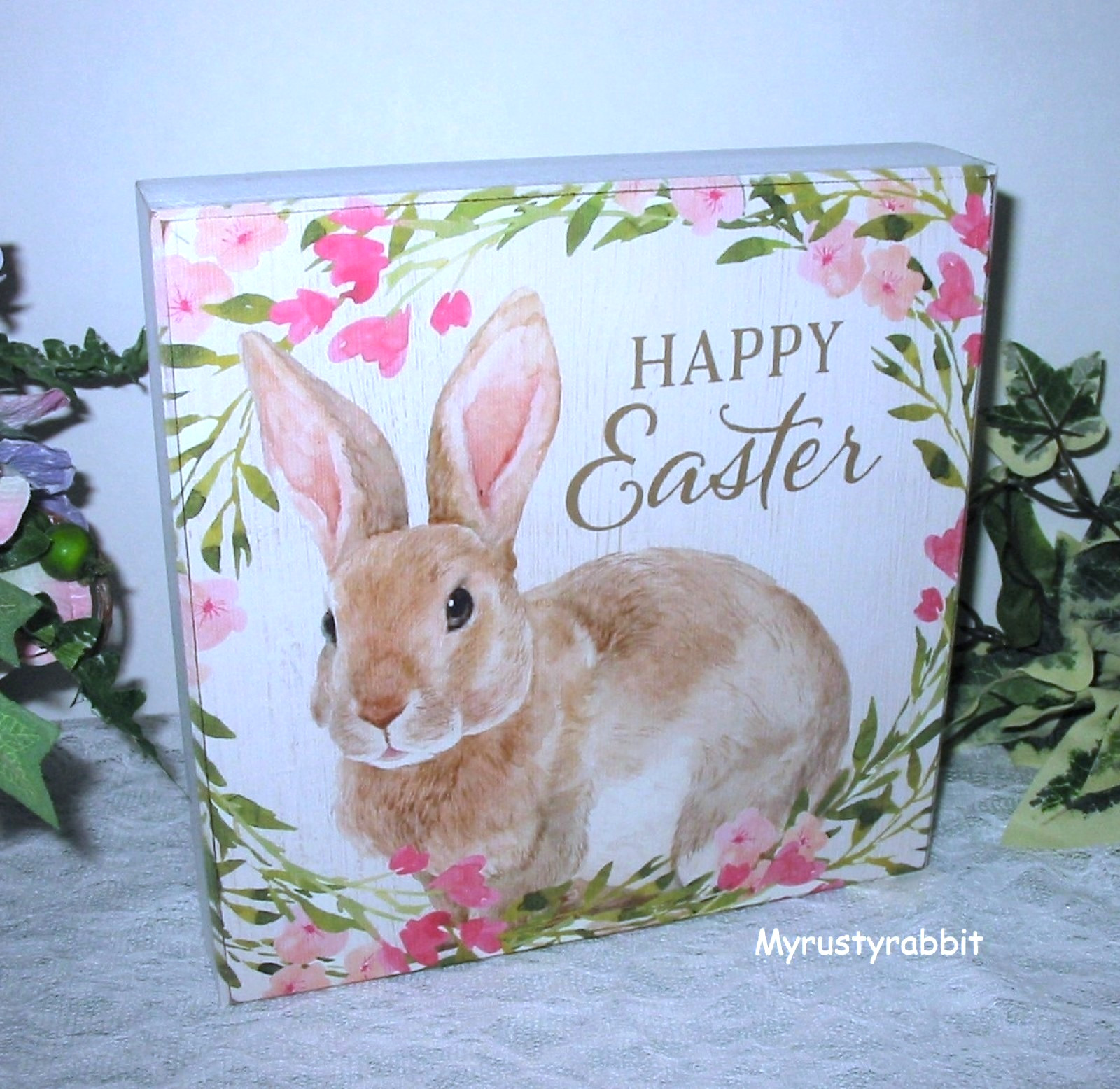 Happy Easter Wooden Box Sign Shelf Sitter ~ 8" Spring Bunny ~ Sixtrees New gallery