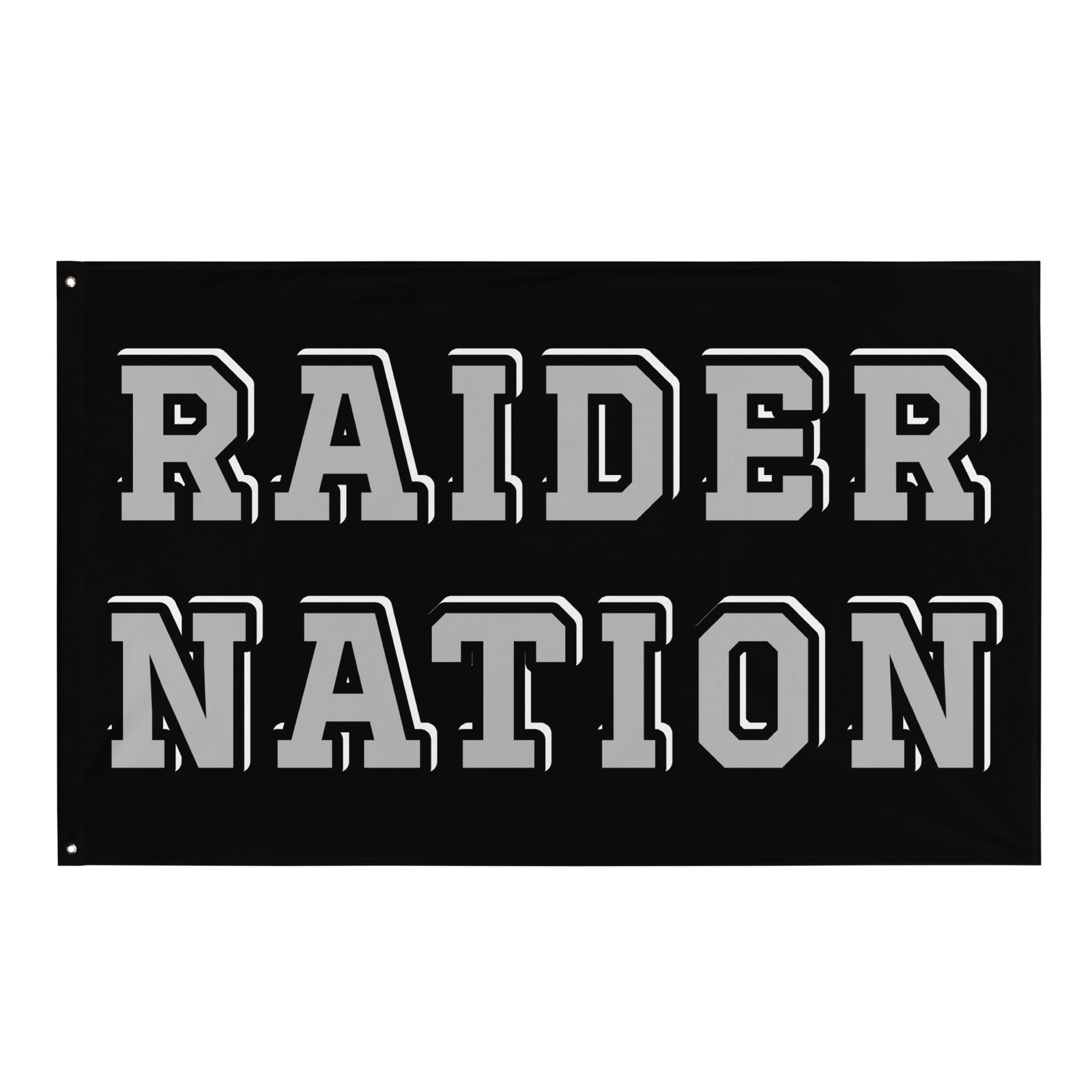 Flag: RAIDER NATION Custom Banner Silver & Black Fans 34x56 inches Gromets gallery