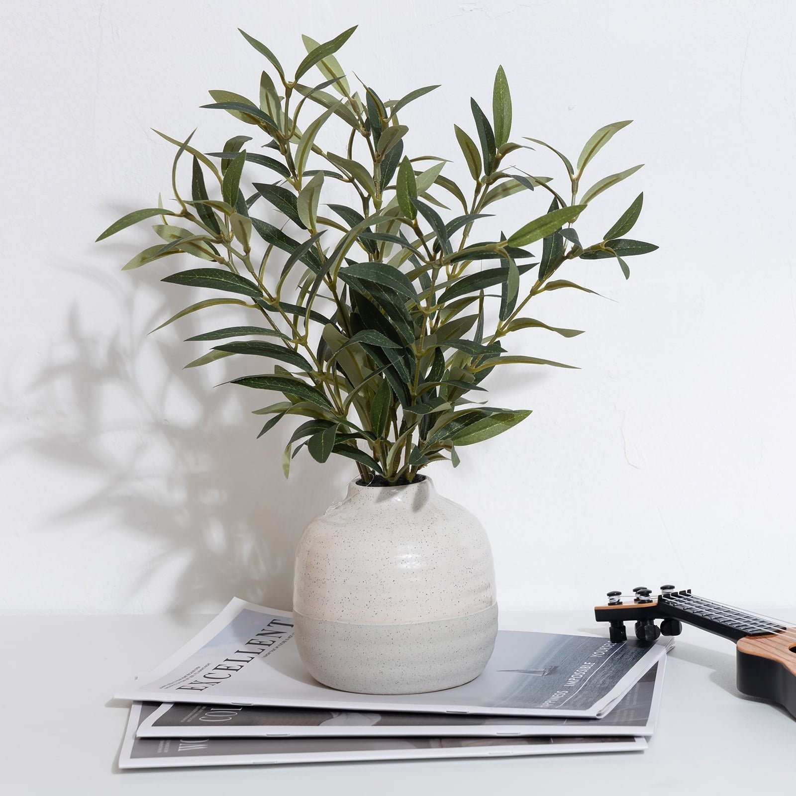 14 Inch Realistic Artificial Olive Plant in Two Tone Ceramic Vase Home Decor New gallery