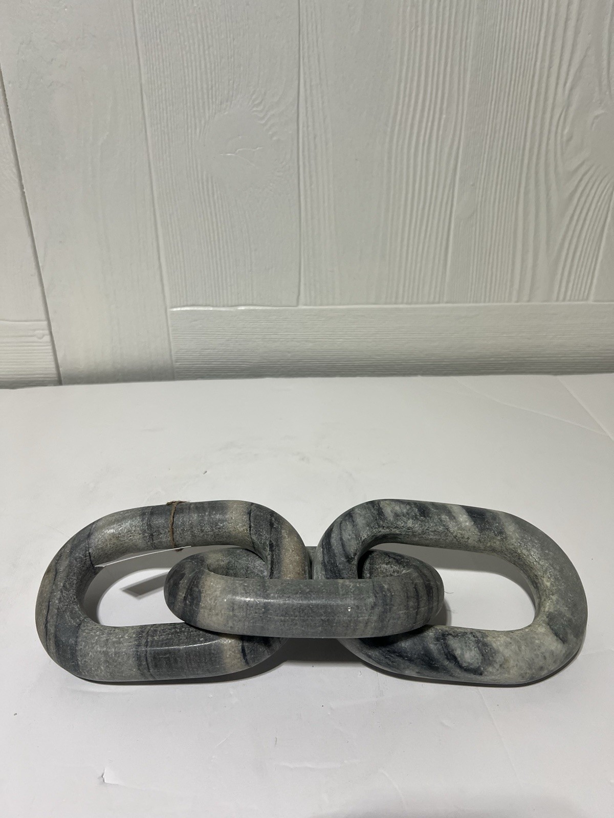 Gray Marble Chain Handmade Geometric 3 Link Decorative Sculpture, 13" x 4" x 3" gallery