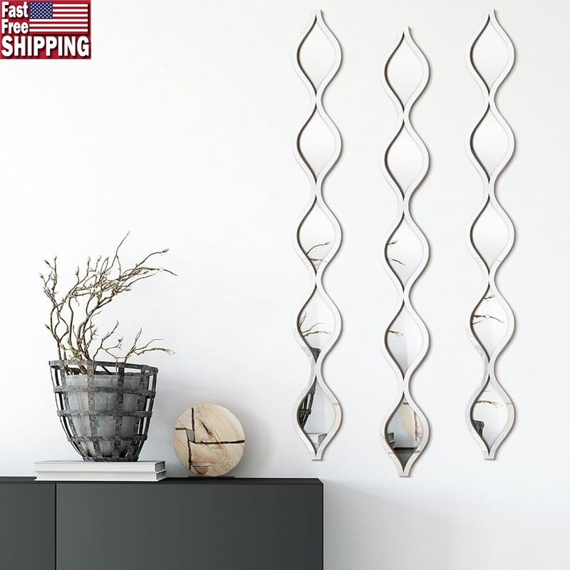 Teardrop Decorative Wall Mirrors Set of 3 Acrylic Wooden Frame Home Decor New gallery