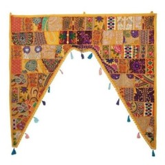 Indian Yellow Vintage Patchwork Embroidery Toran Door Valance Wall Hanging Decor
