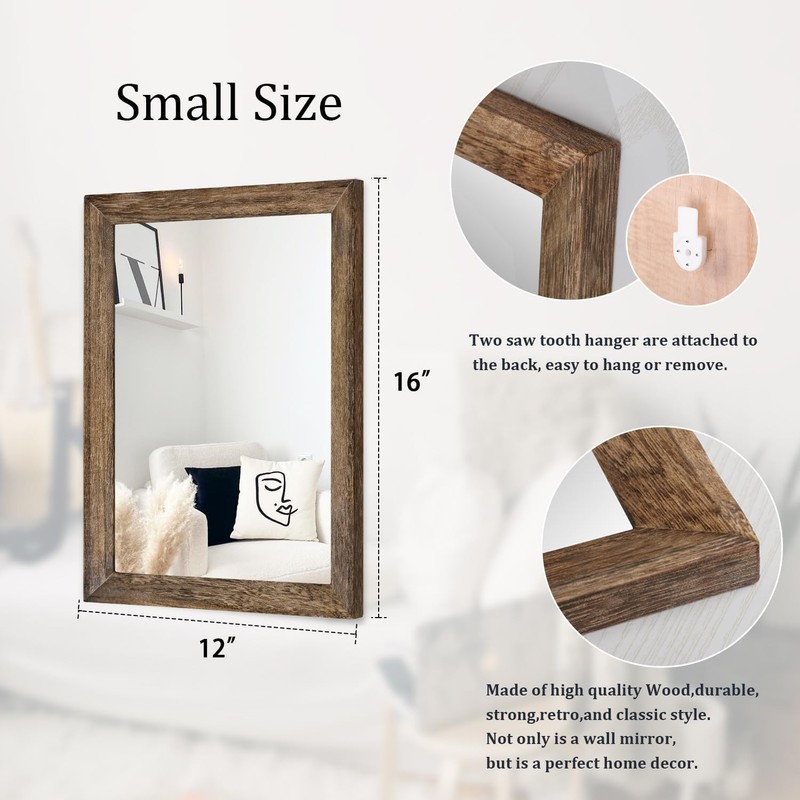 Lightweight Rectangular Rustic Mirror - Easy Install Wall Decor for Bedrooms gallery