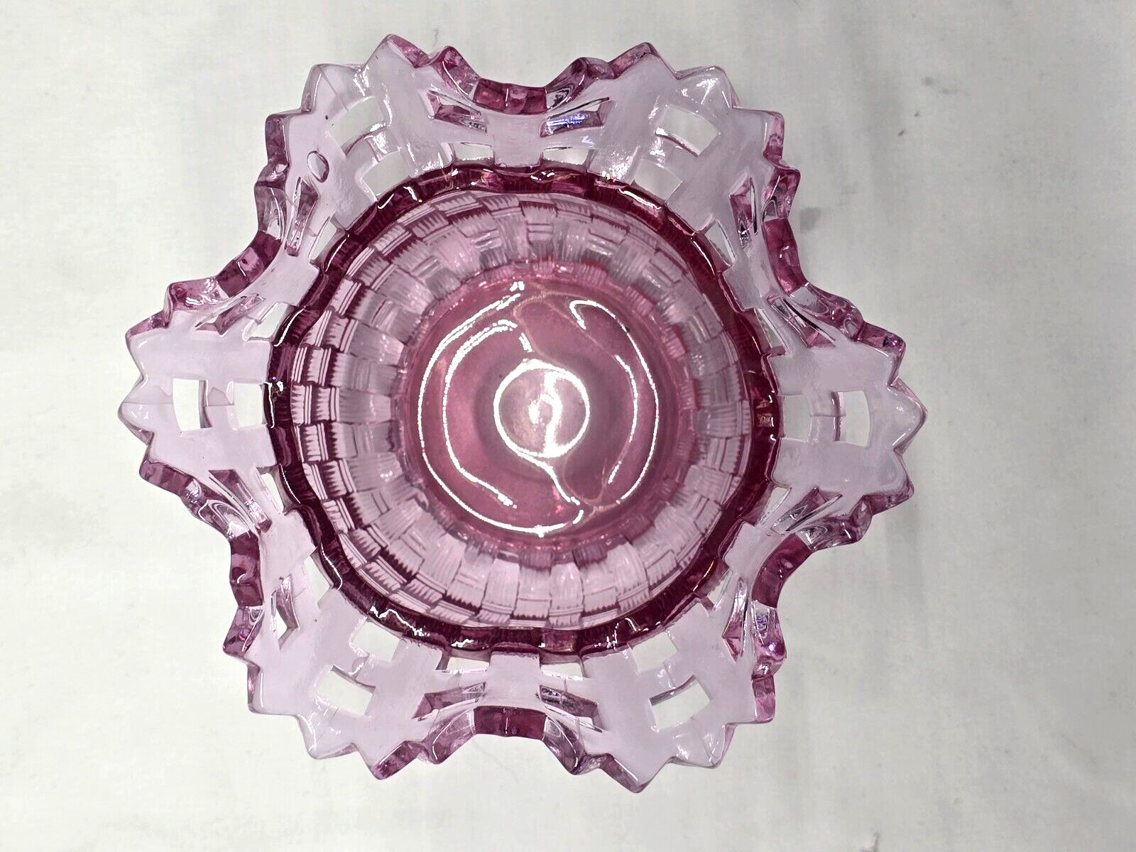 Fenton Dusty Rose Basket Weave Raspberry Glass Candy Dish Bowl 5.25" gallery