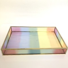 Decorated Plastic Rectangular Tray Multicolor Rainbow 12×8” Organizer Vanity