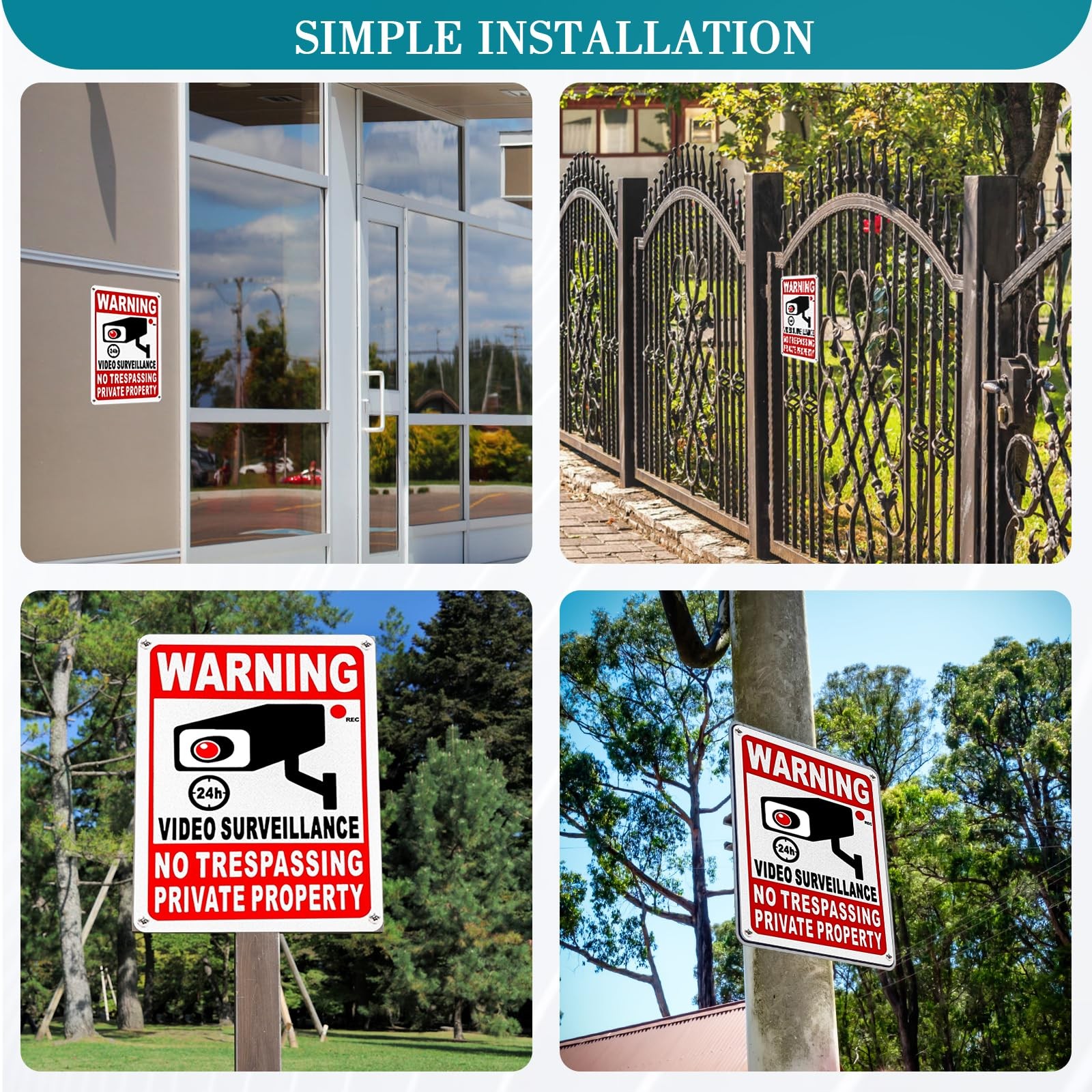 4 Pack Large Warning Security Cameras In Use Metal Sign for House Business gallery