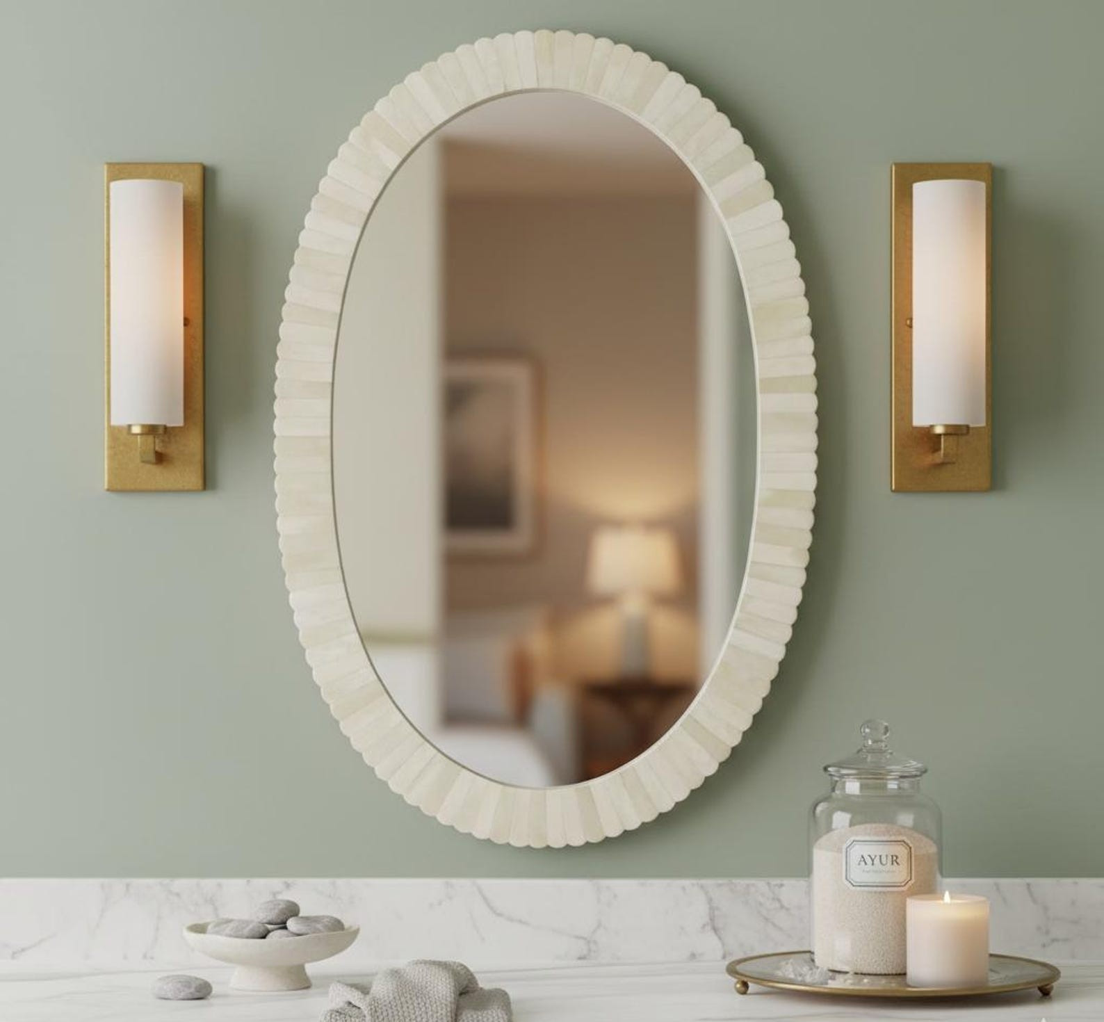 Oval Bone Inlay Mirror | Handcrafted Wall Mirror | Bohemian Home Décor gallery