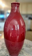 Studio Midcentury Ceramic Oxblood Glazed 11″ Tall Heavy Pottery Vase Signed VTG